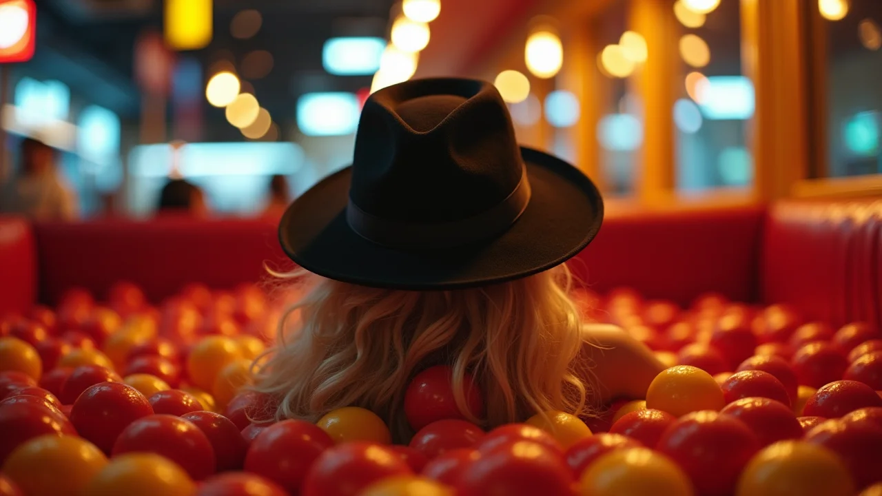 Fedora emerging from a ball pit