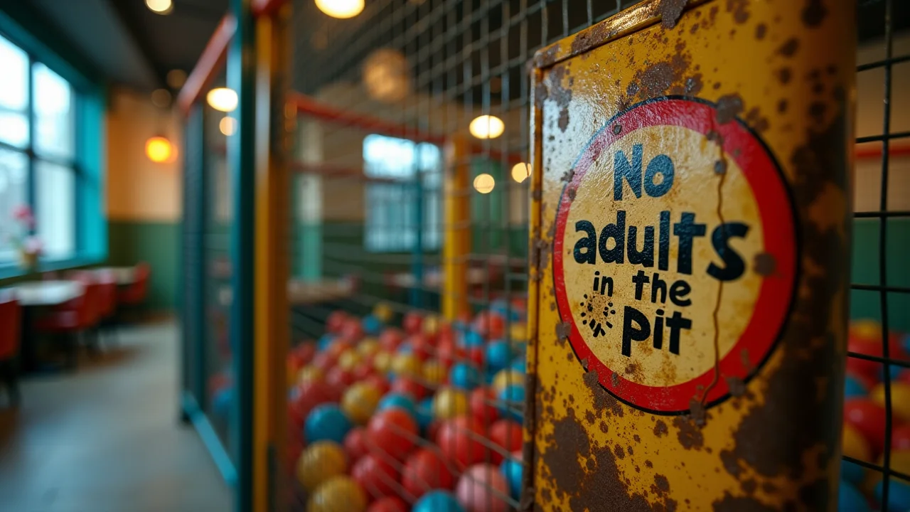 No adults in the ball pit sign
