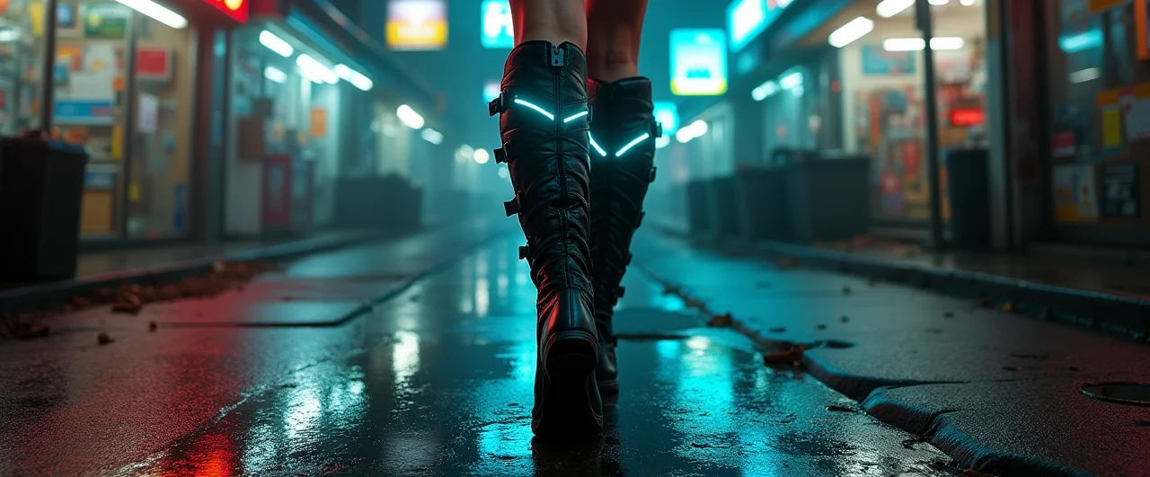 A figure walking through a rainy alley