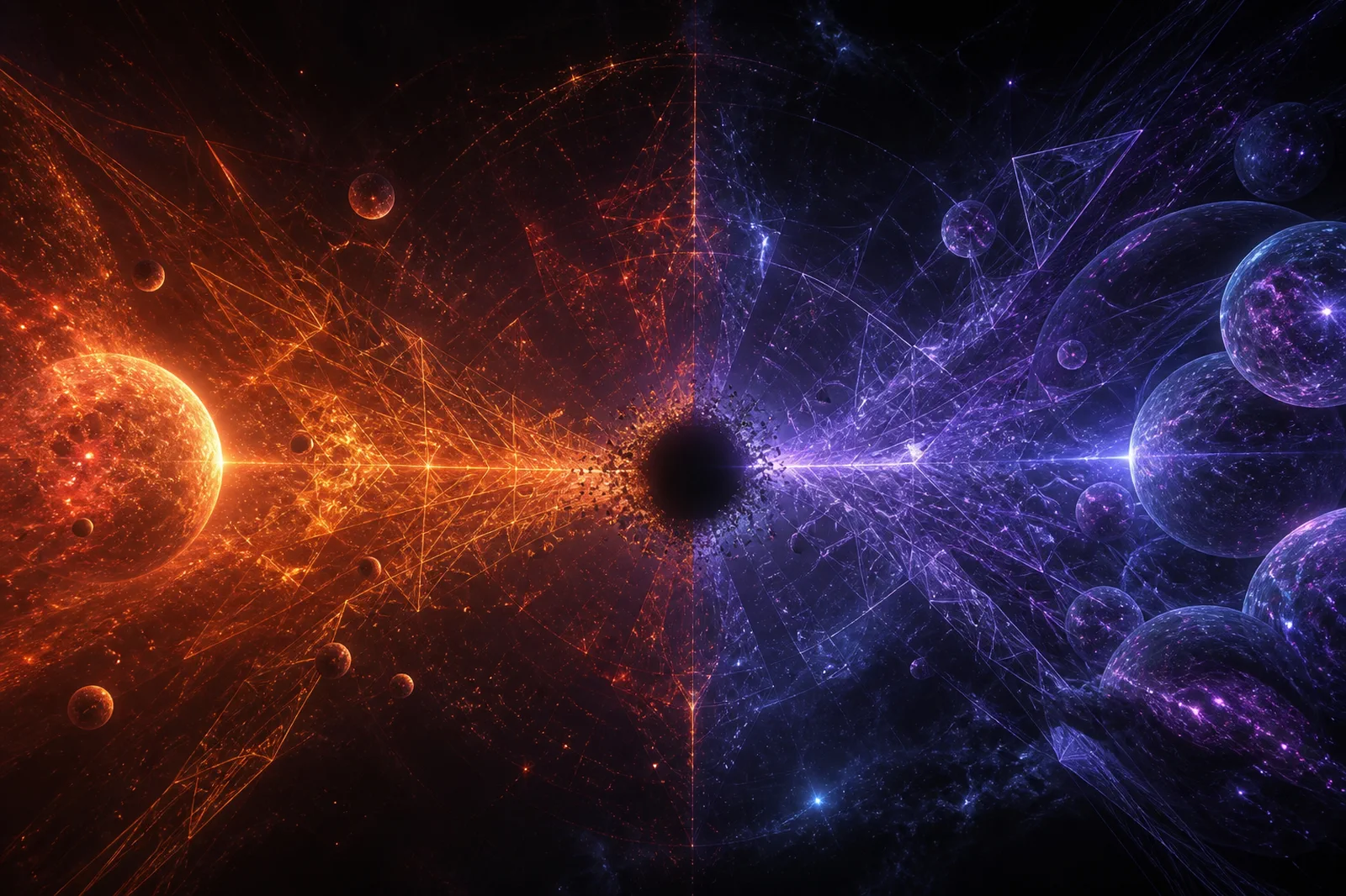 Opposed post-causal intelligences meeting around the Alpha-Omega nexus