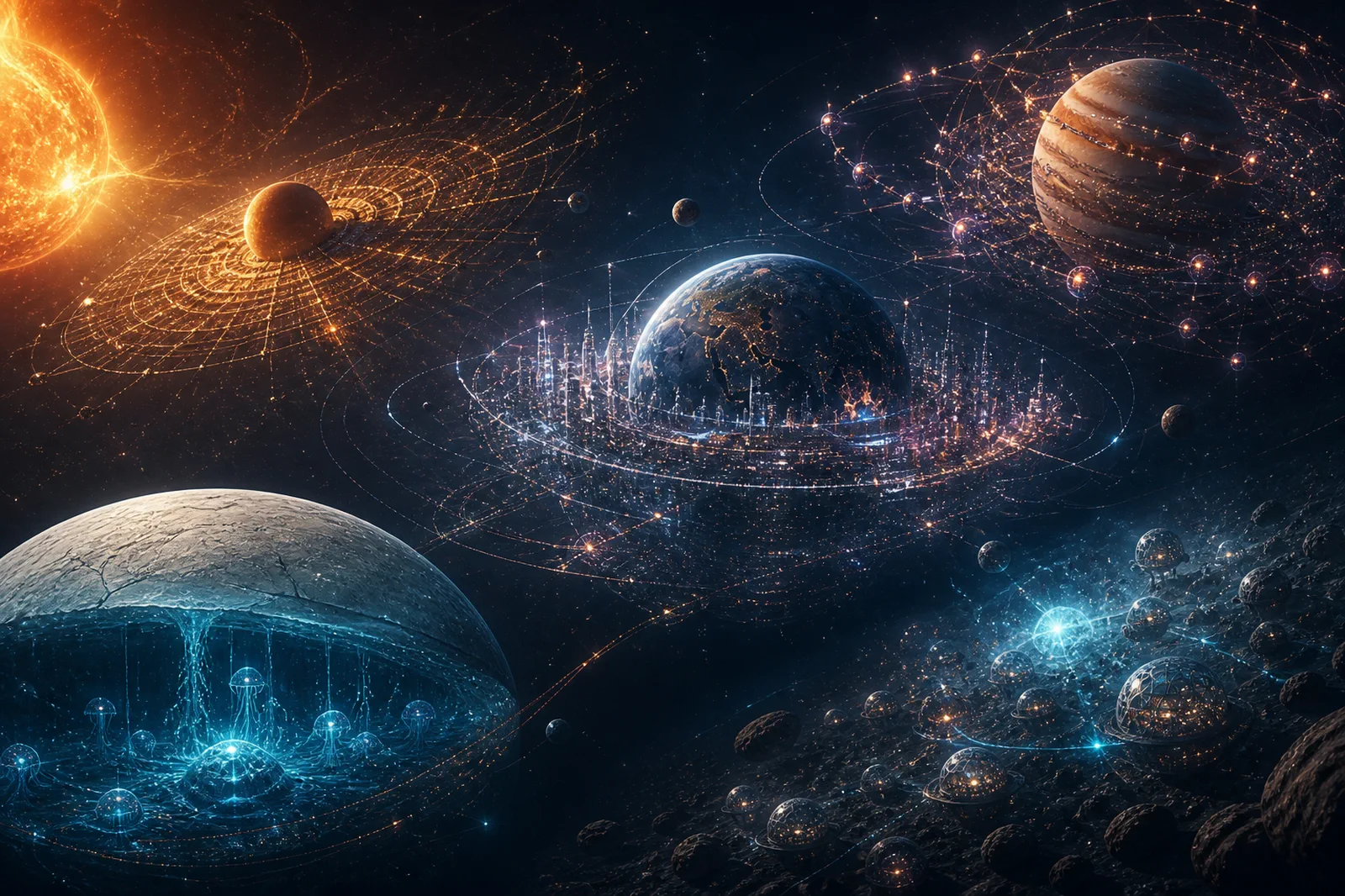 Distinct superintelligences emerging independently throughout the solar system