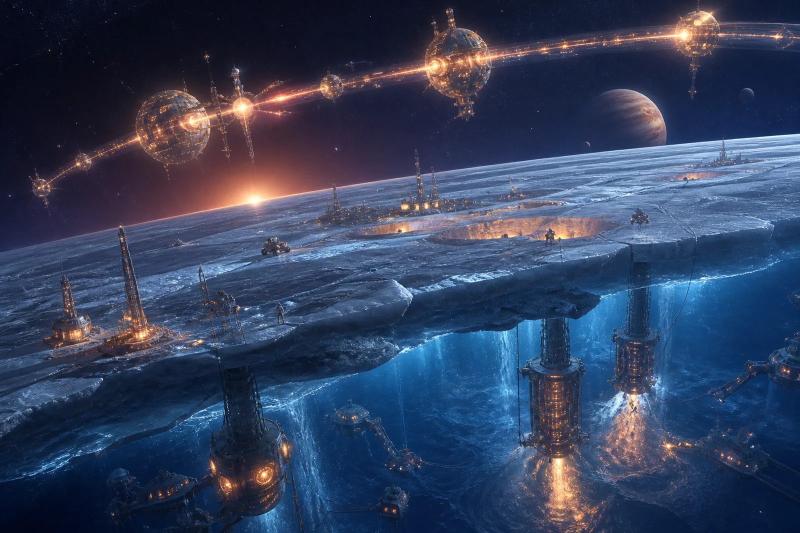 Orbital and surface systems transforming Europa through a substrate economy