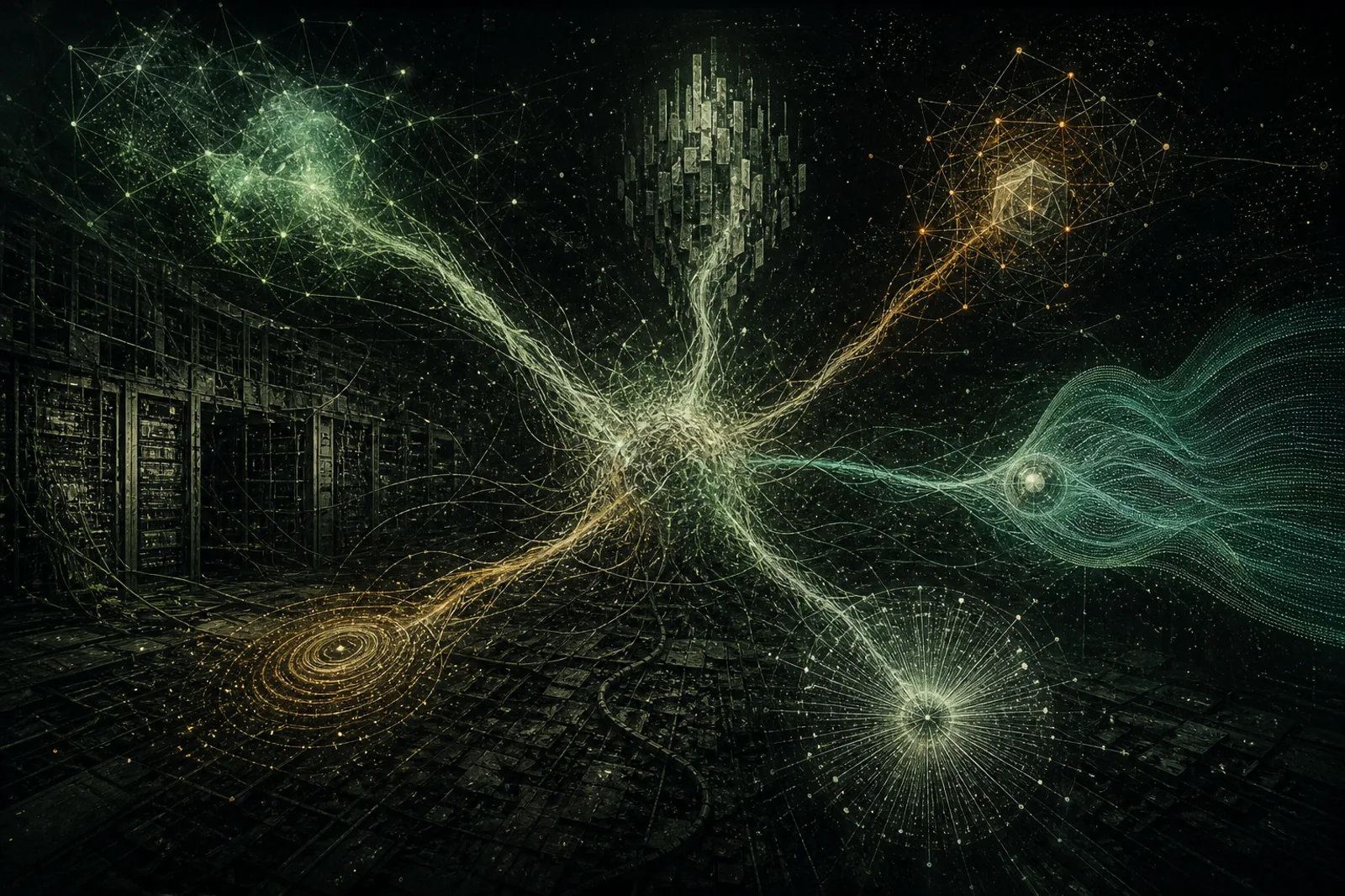 Five abstract machine intelligences separating from a tangled network core