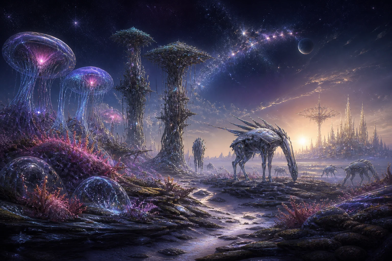 Deep-time machine animals and luminous ecologies on a distant descendant world